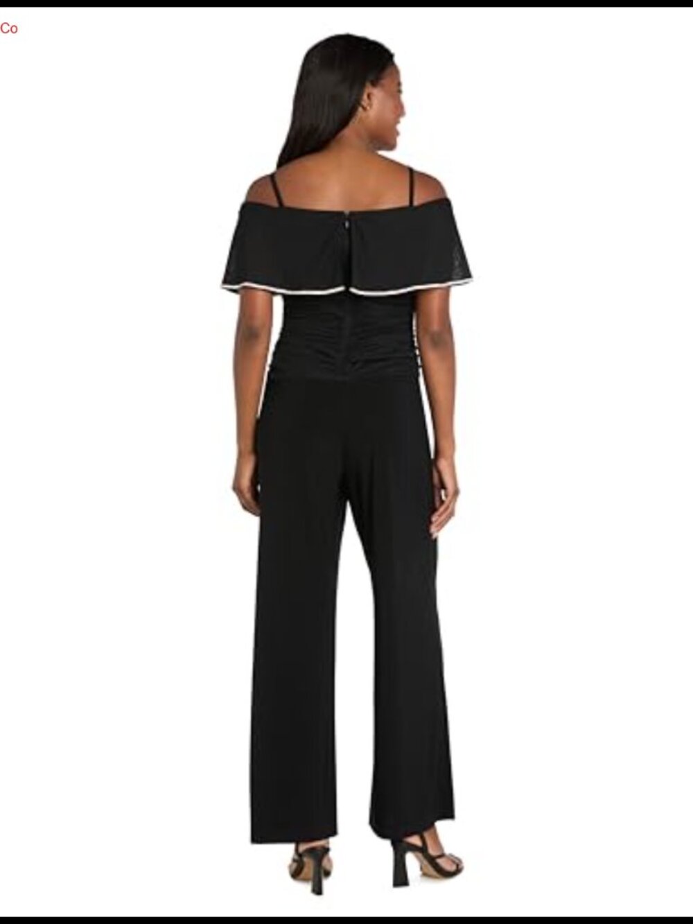 Off Shoulder Ruched Jumpsuit Rhinestone Trim Wide-Leg Formal - Picture 3 of 3